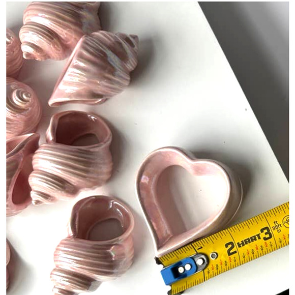 Vintage Pink Lusterware Napkin Rings Iridescent Ceramic Set of 12 Plus 2 Hearts - Picture 5 of 10
